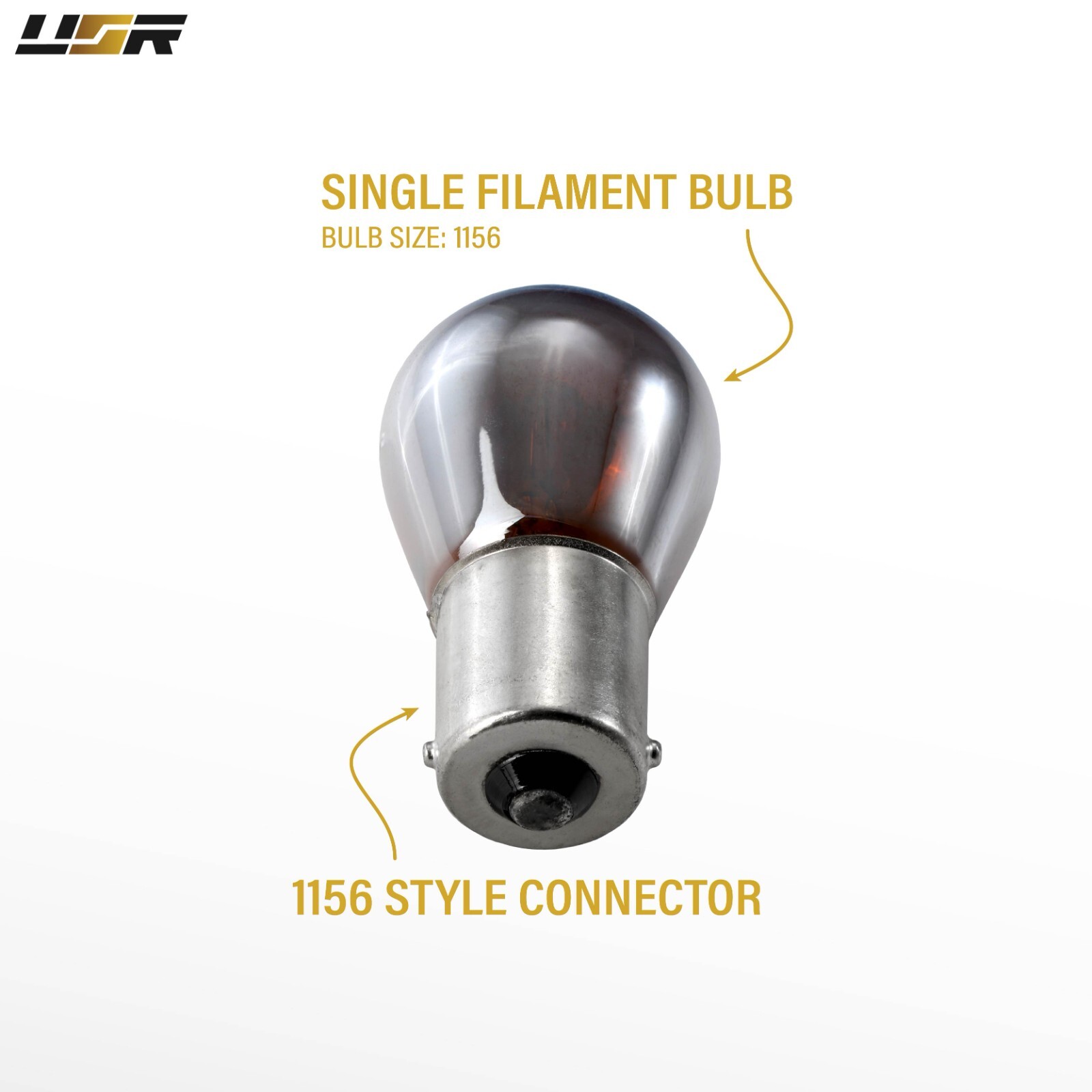 7506 / 1156 Straight Pin Single Filament Stealth Chrome Amber Halogen Bulbs Pair