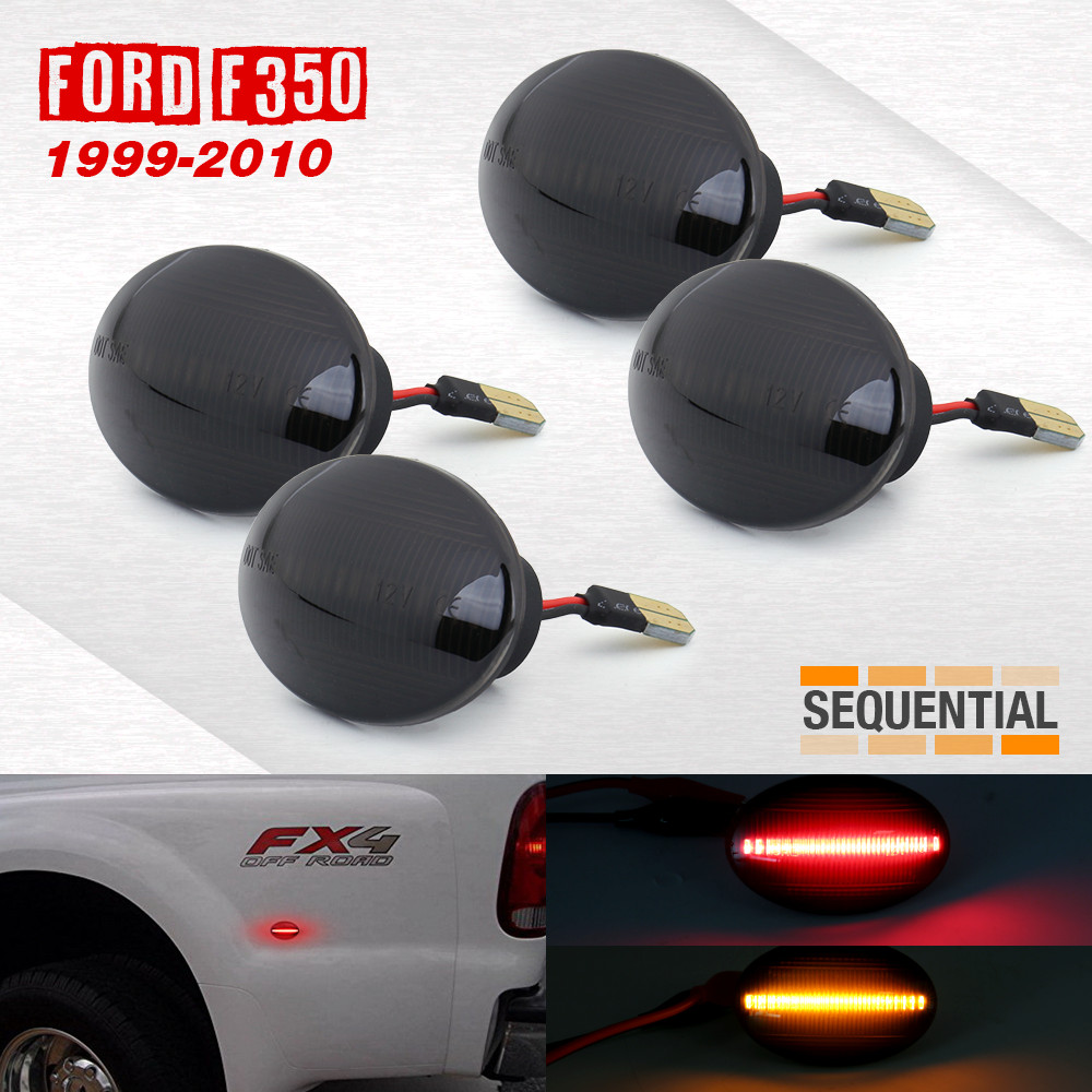 1999-2010 Ford F350 4pc LED Side Marker Light Sequential Smoked Lens (Amber Red)
