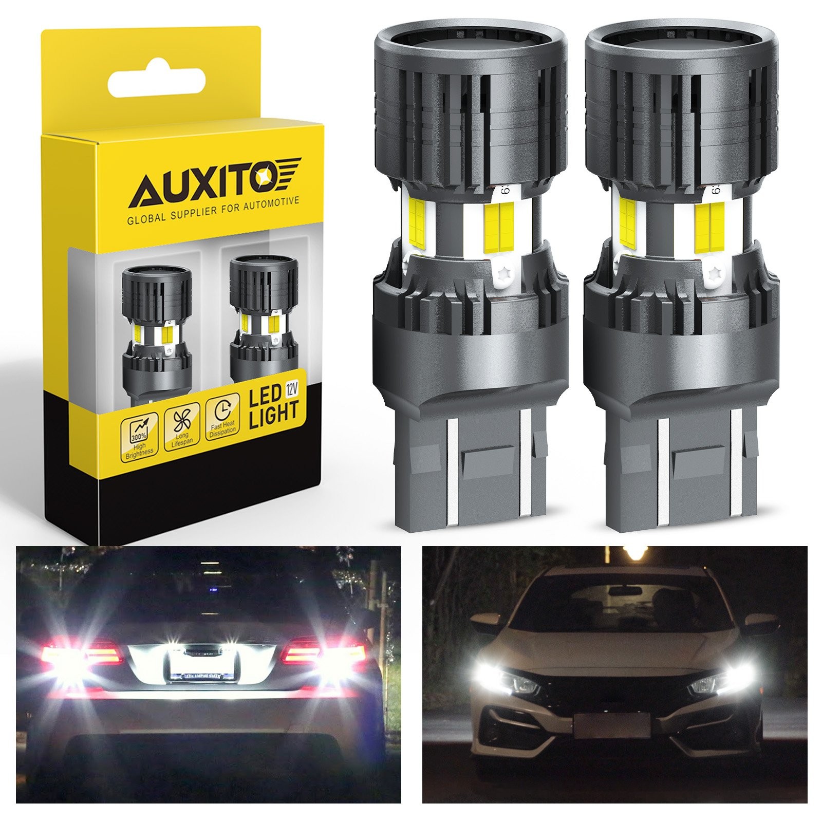 7443 Super Bright LED Bulbs with Built-in Resistor Anti Hyper 6000K White Lamps*