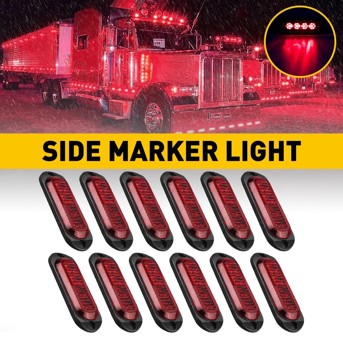 Universal Red 4-LED Side Marker Lights Indicator Clearance Oval Lamps 12PCS New