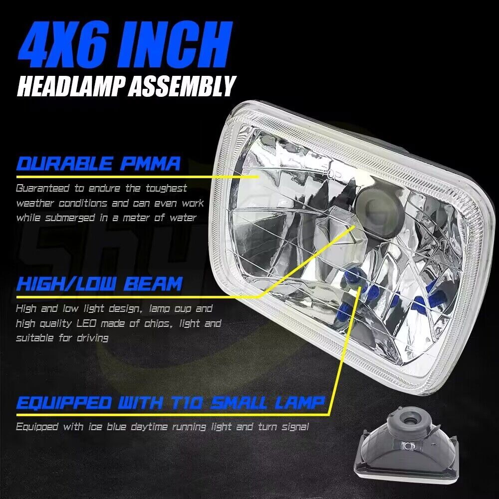 4PC 4×6″ LED Headlights Hi-Lo Beam H4656/4651 For Kenworth Peterbilt 357 379 378