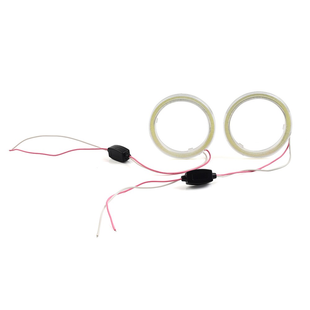 Red 12V LED DRL Fog Headlights COB Angel Eyes Halo Ring White Light 70MM Car