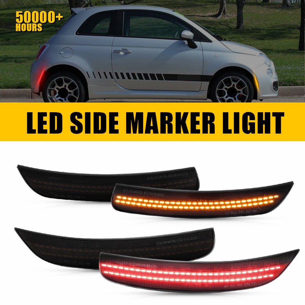 Smoked Front/Rear Wheel Arch Side Marker Lights For 2012-2019 Fiat 500 Amber Red