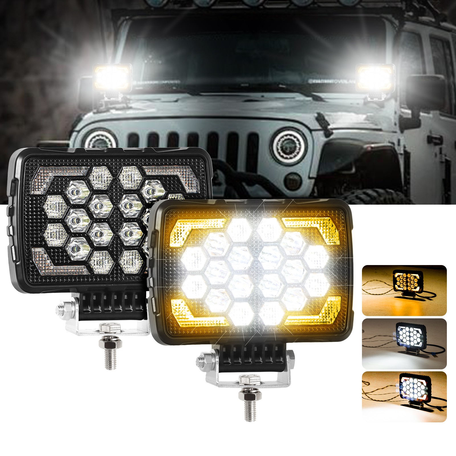 5.7″ Square LED Work Light Bar Spot Pods Fog Light Driving Offroad UTV Amber DRL