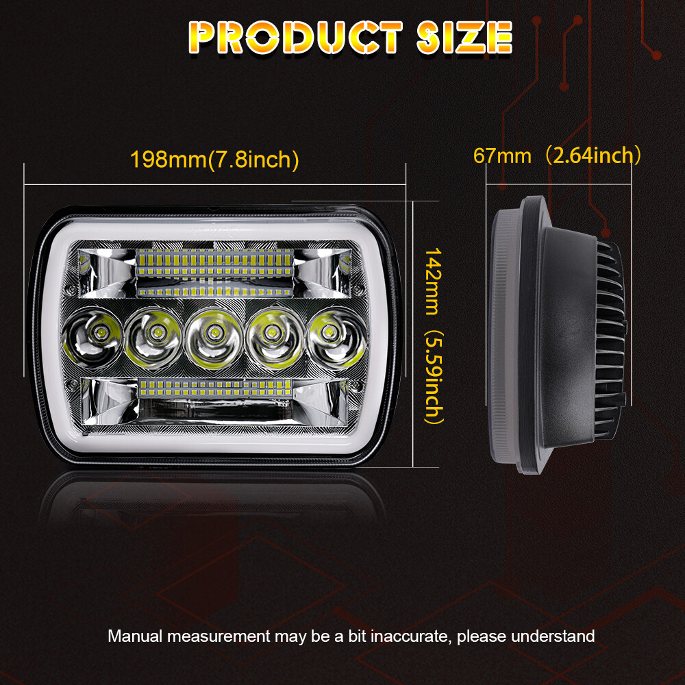 For Jeep Cherokee XJ 84-2001 Wrangler YJ 86-1995 5×7″ 7×6 Led Headlight Halo DRL