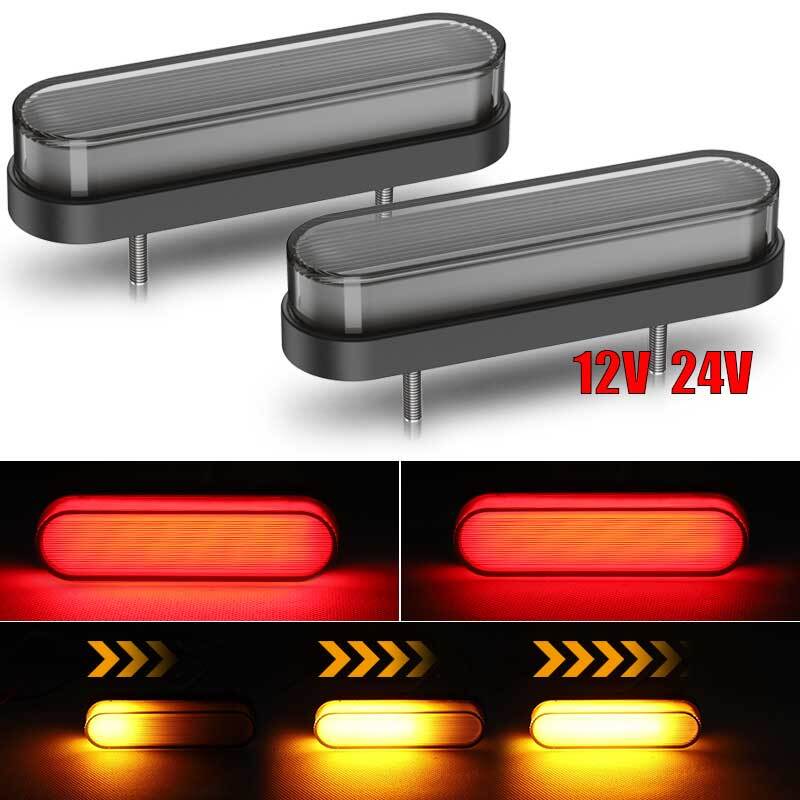 2x Red/Amber 4″ Oval LED Truck Trailer Stop Turn Tail Brake Lights Flowing DRL