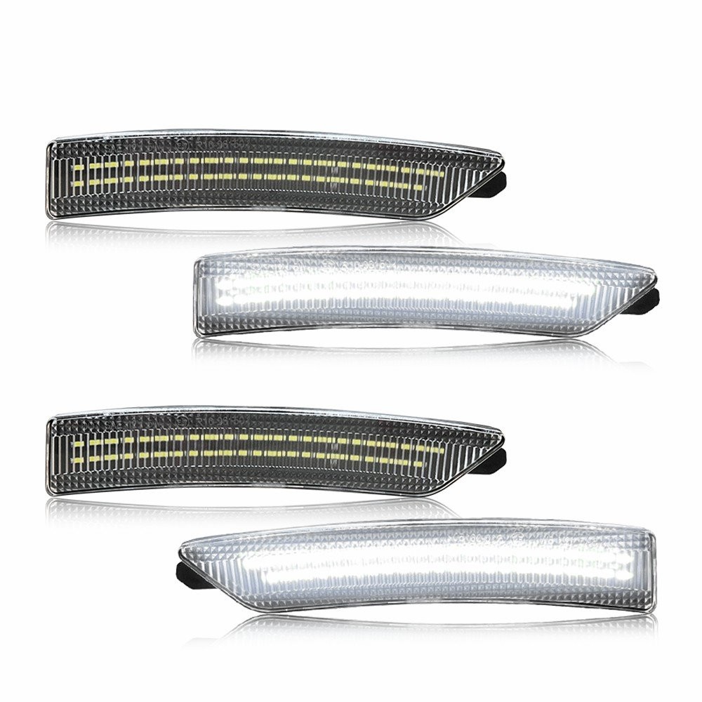4Pc For Ford Mustang 24-25 White LED Front&Rear Bumper Side Marker Lights Clear`