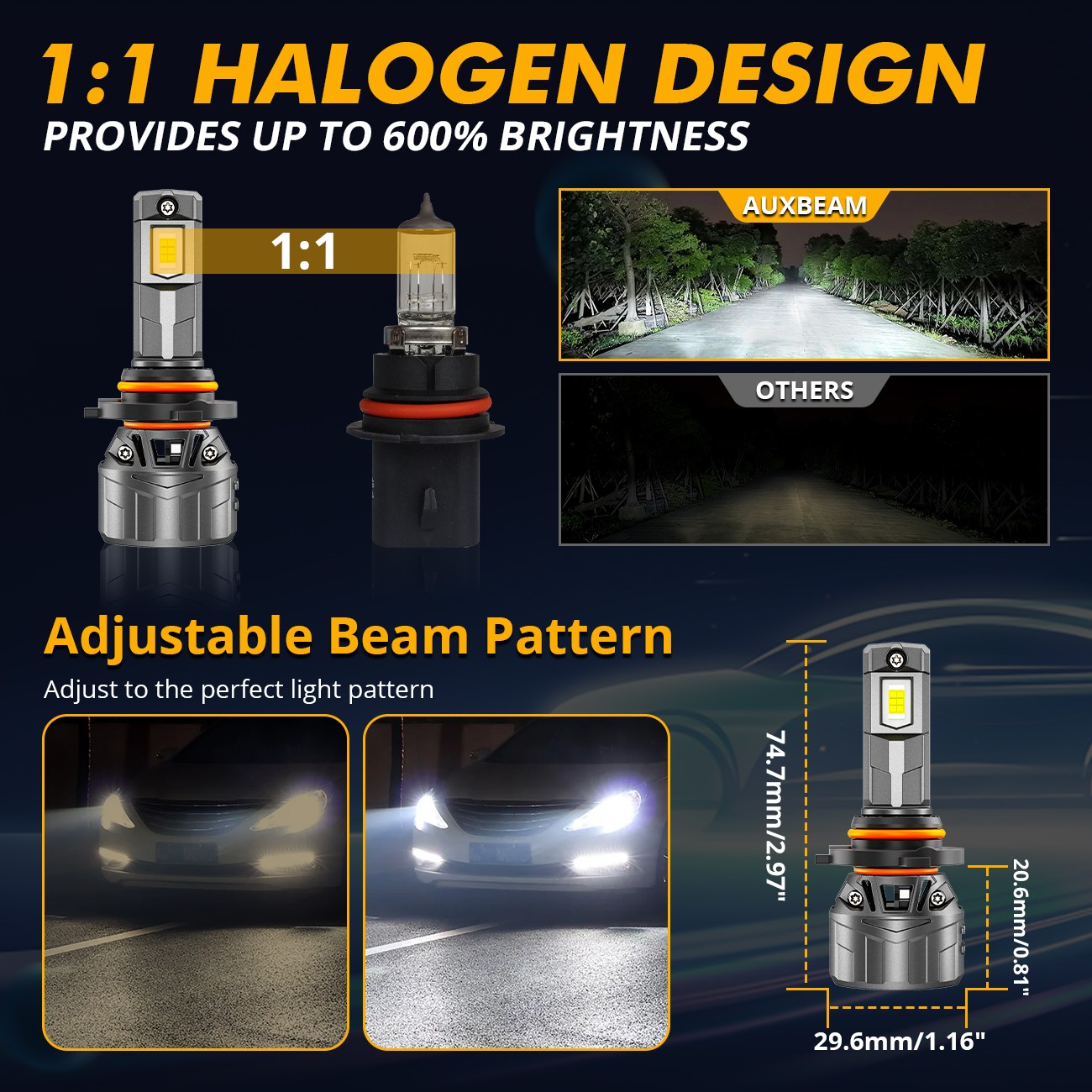2025 AUXBEAM Canbus Mini LED Headlight Hi/Low Fog Bulbs 120W 6500K 9005 H11 9006