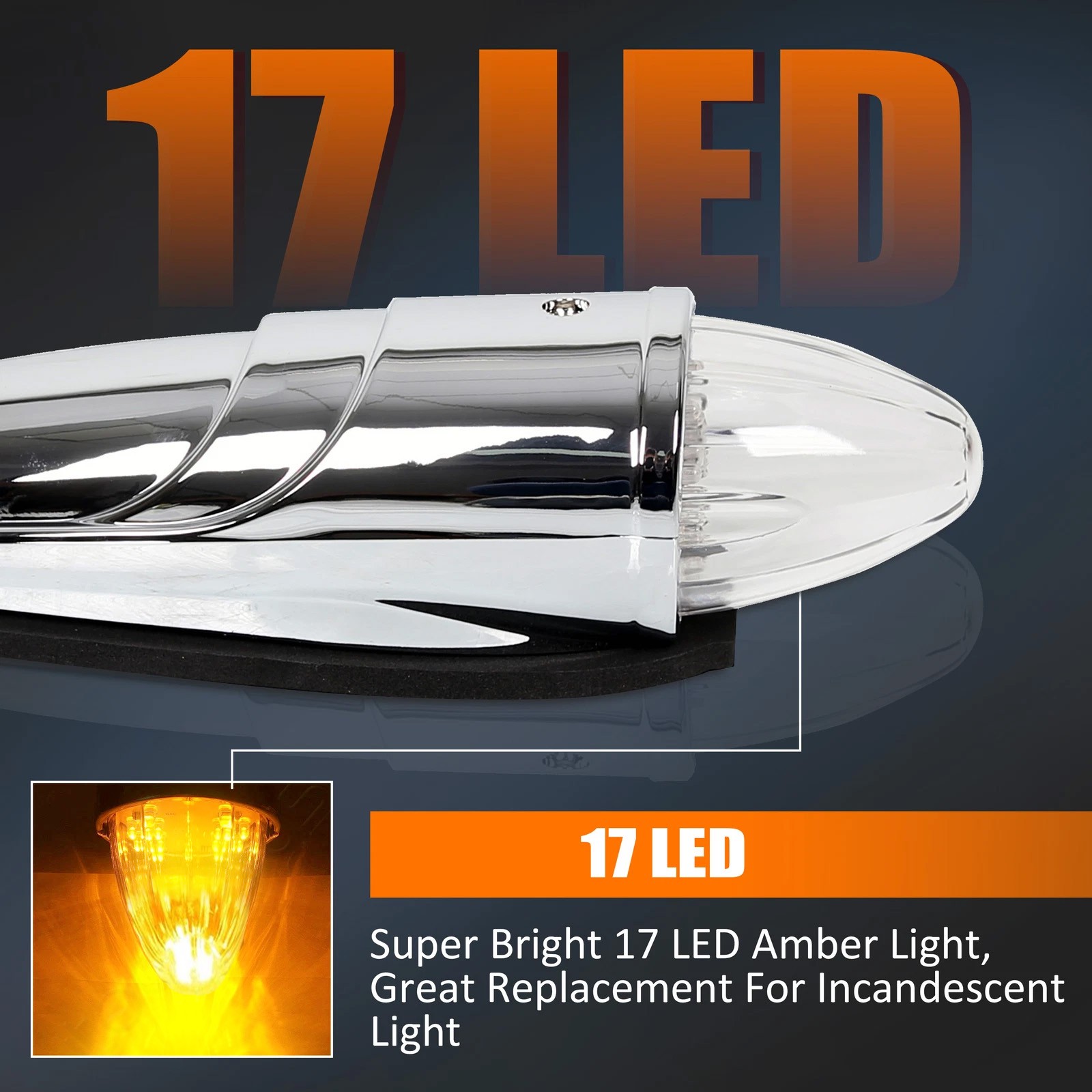 5pcs Roof Top Cab Lights Amber Marker Lights Chrome For Kenworth Mack Peterbilt