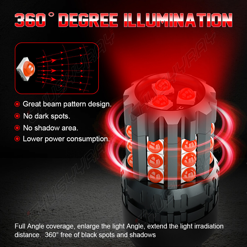 7443 7440 LED Red Strobe Flash Blinking Brake Stop Tail Parking Light Bulbs