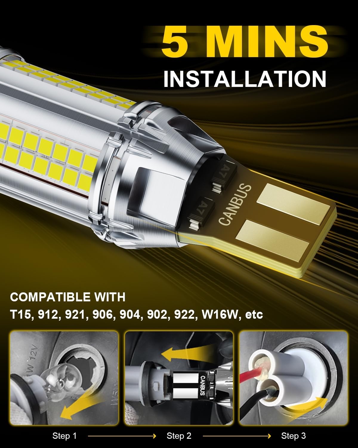Super Bright 921 LED Bulbs – 700% Brightness, Error Free, 6500K White Backup Lig