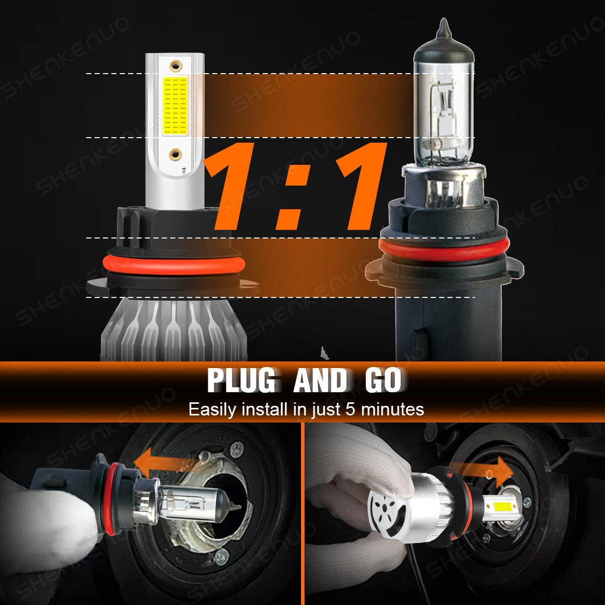 1 Pair 9007 HB5 LED Headlight Bulbs Kit High Low Beam 6000K Super White