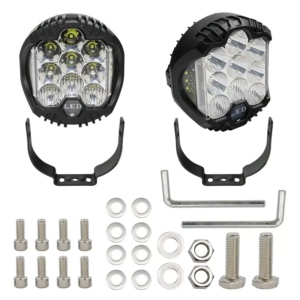 Round LED Work Light Bar Spot & Flood Pods SUV Driving Truck Off Road Fog Lamps