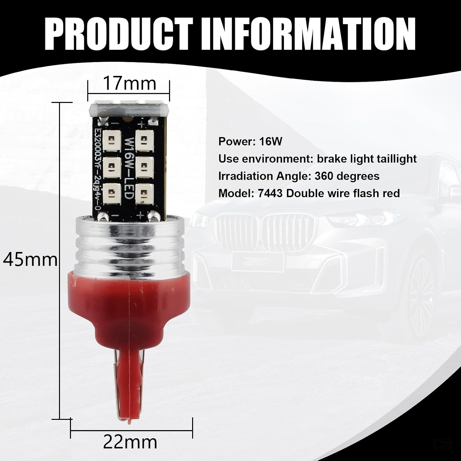 4PCS 7443 7440 LED Red Strobe Flash Blinking Brake Stop Tail Parking Light Bulbs