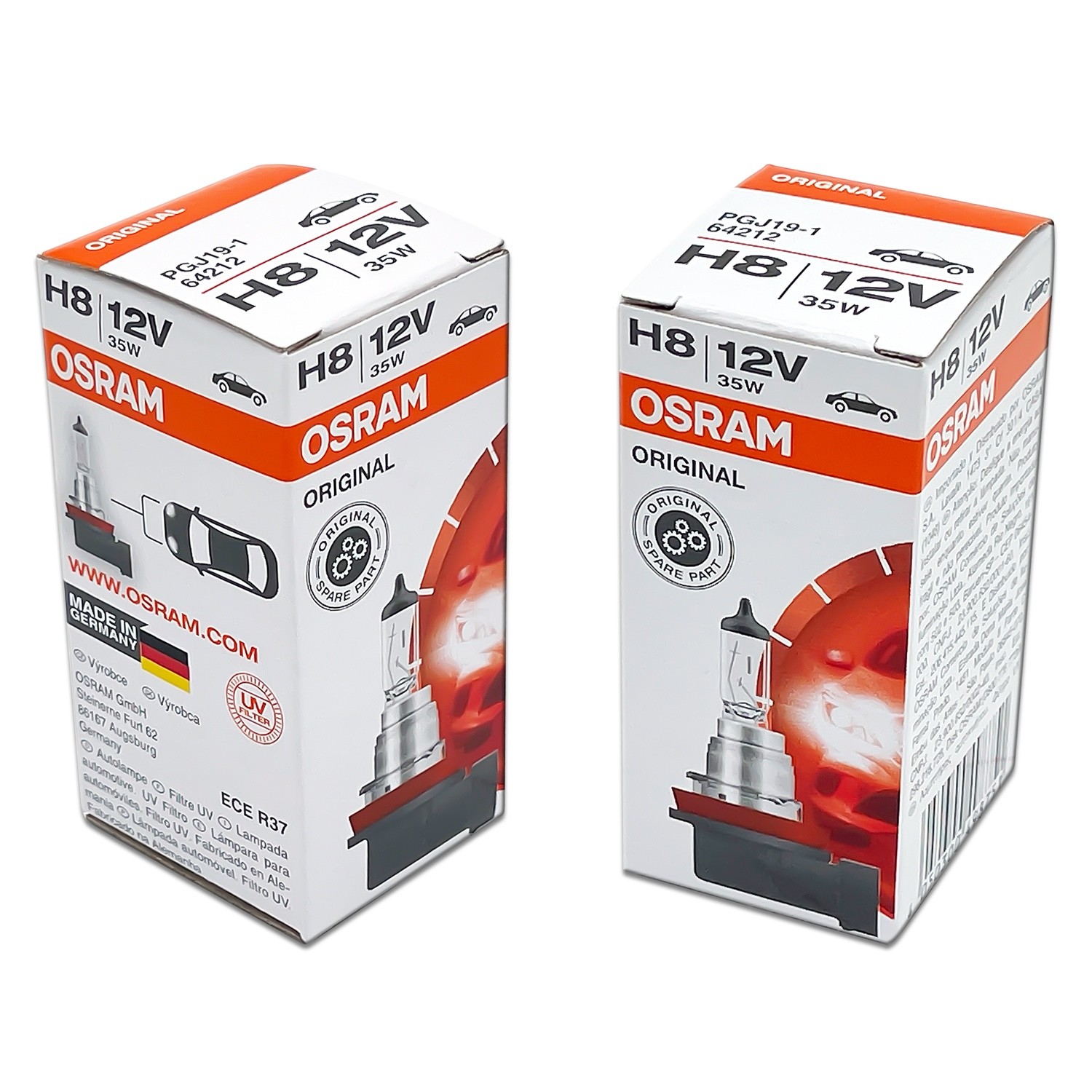 Osram H8 Original Standard Headlight Halogen Bulbs 64212 3800K 12V 35W Pack of 2