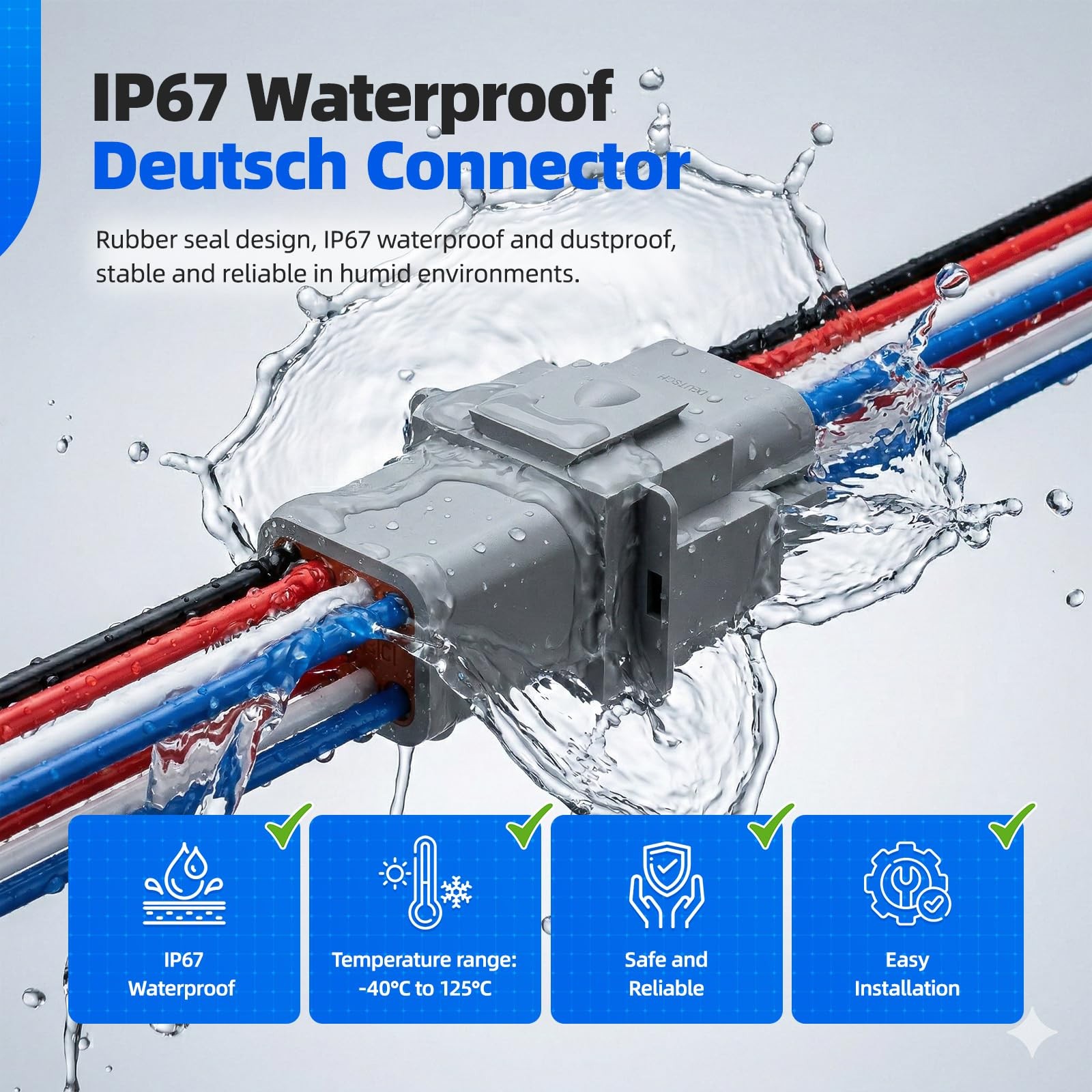 3 Set 8 Pin Gray Deutsch Waterproof Connector Kit Size 16 Contacts 1420AWG