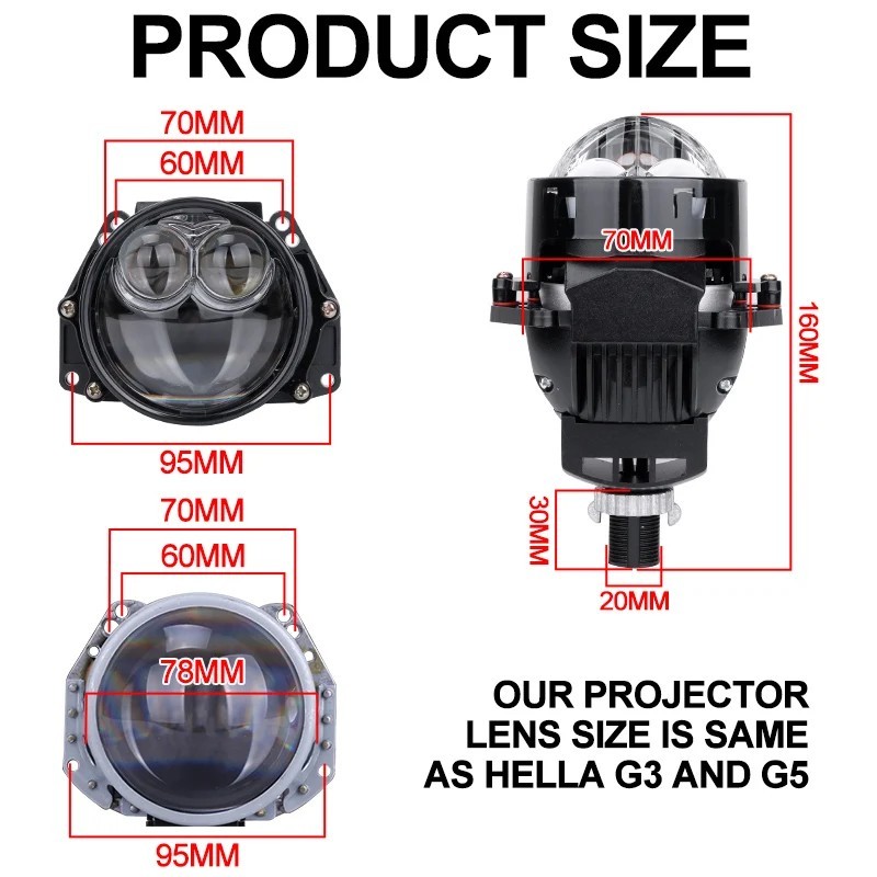 3“ Bi-LED Projector Lens Laser Hyperboloid Lens 140W For Hella H4 H7 Headlight