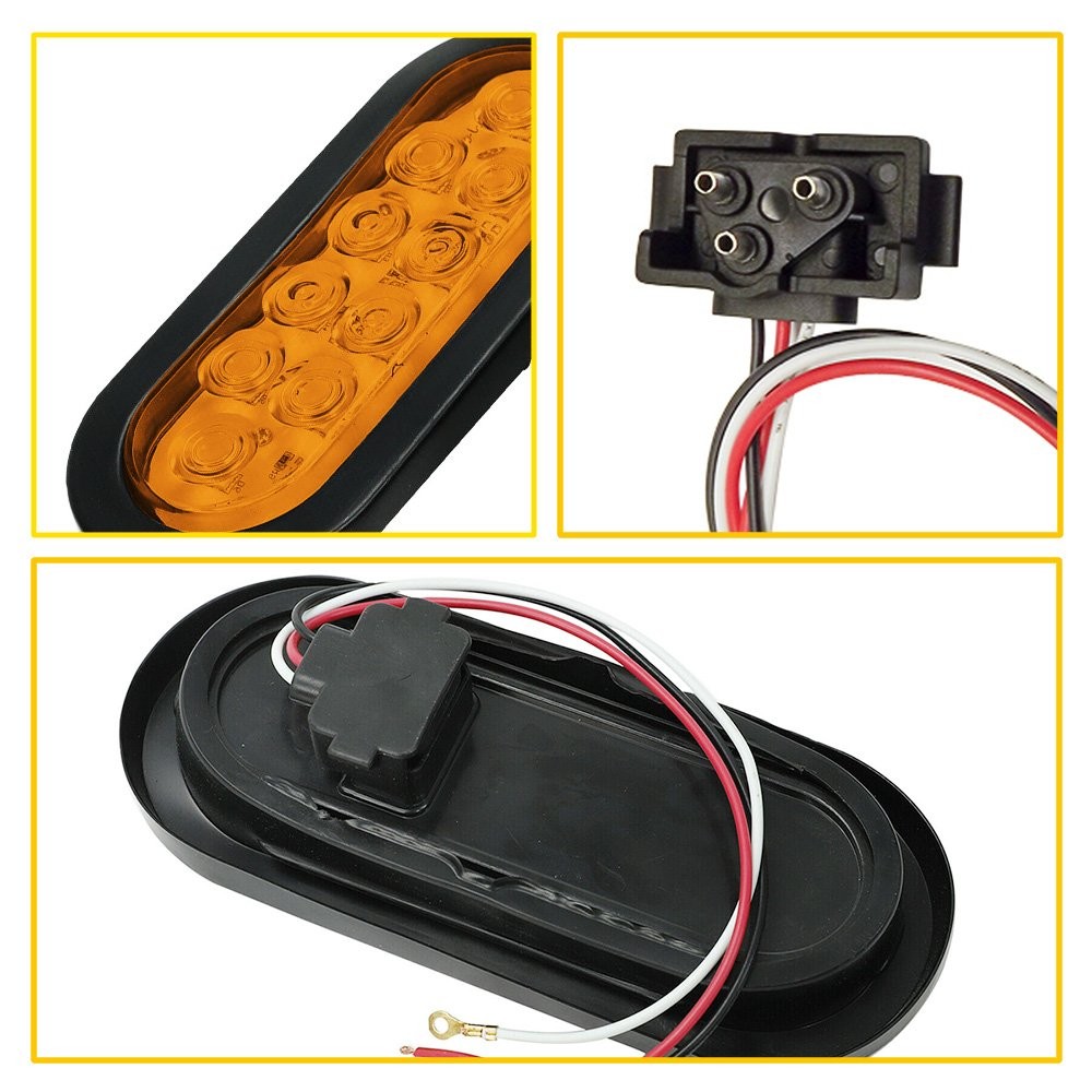 2Pcs Amber Oval 6″ Trailer Lights 10 LED Stop Turn Signal Tail Truck Park Lights