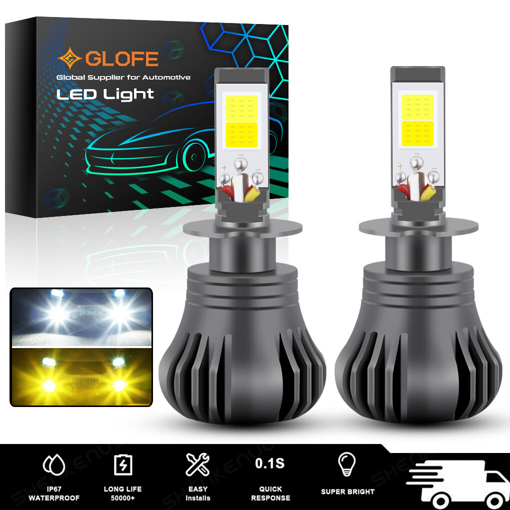 Strobe Flash H3 COB LED Fog Light Bulbs Lamp Kit 2400LM 2400LM White & Yellow
