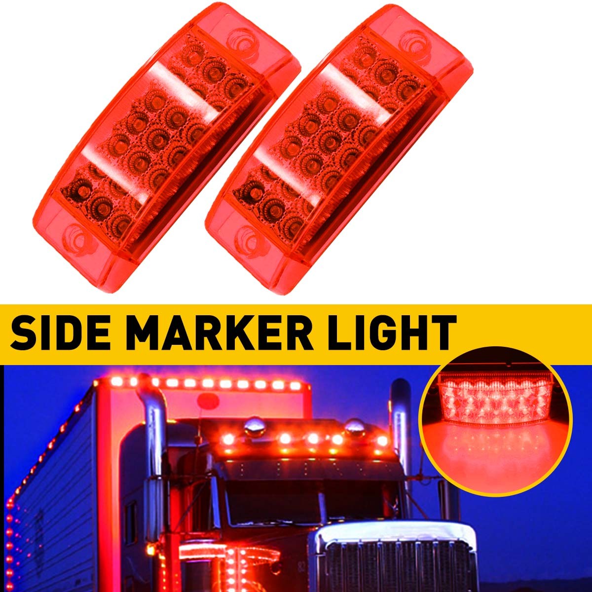 Amber Red Car Truck Trailer RV 2.6″ Side 21-SMDs Marker Lights Waterproof OXILAM