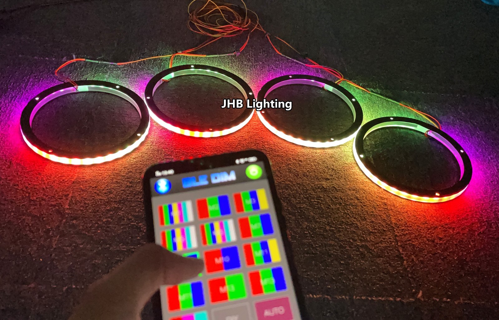4PCS 8″ CHASING FLOW LED Rings 1/2″Spacer Remote+APP Loudspeakers SpeakerLights