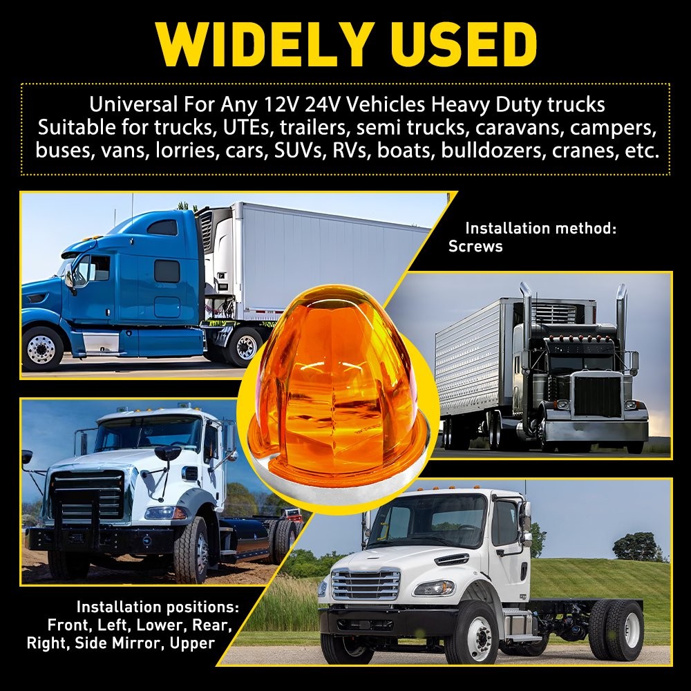 2x Amber LED Watermelon Lights Side Marker Truck Trailer Turn Signal Light 12V