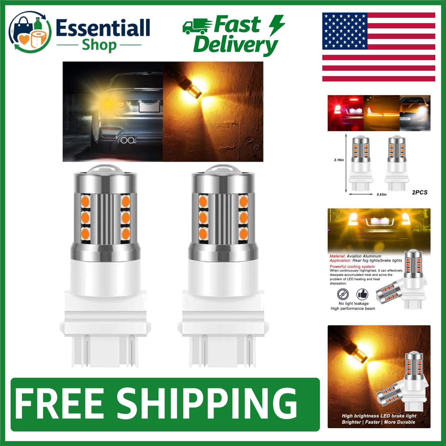 Durable Aviation Aluminum LED Turn Signal Bulbs – 2PCS, 5W Yellow for All Cars