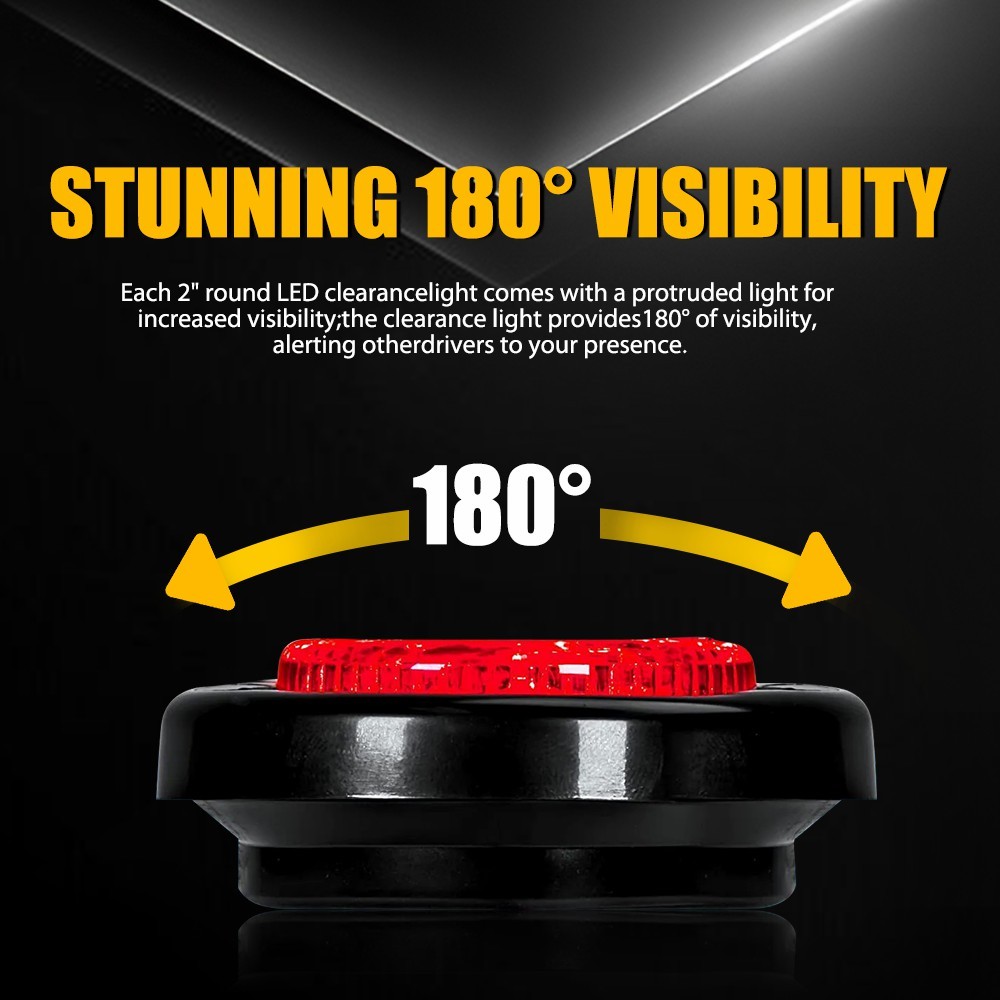 Red 2″ 9 LED Round Truck Trailer RV Side Marker Clearance Light w/Grommet 5-25X