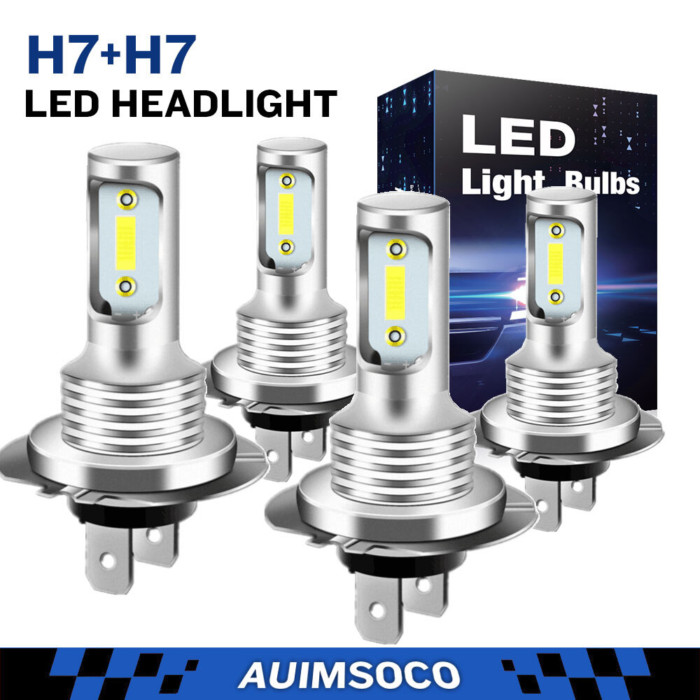 10000K 4Pcs H7 LED Headlight Combo Bulbs Kit High + Low Beam Super White Bright