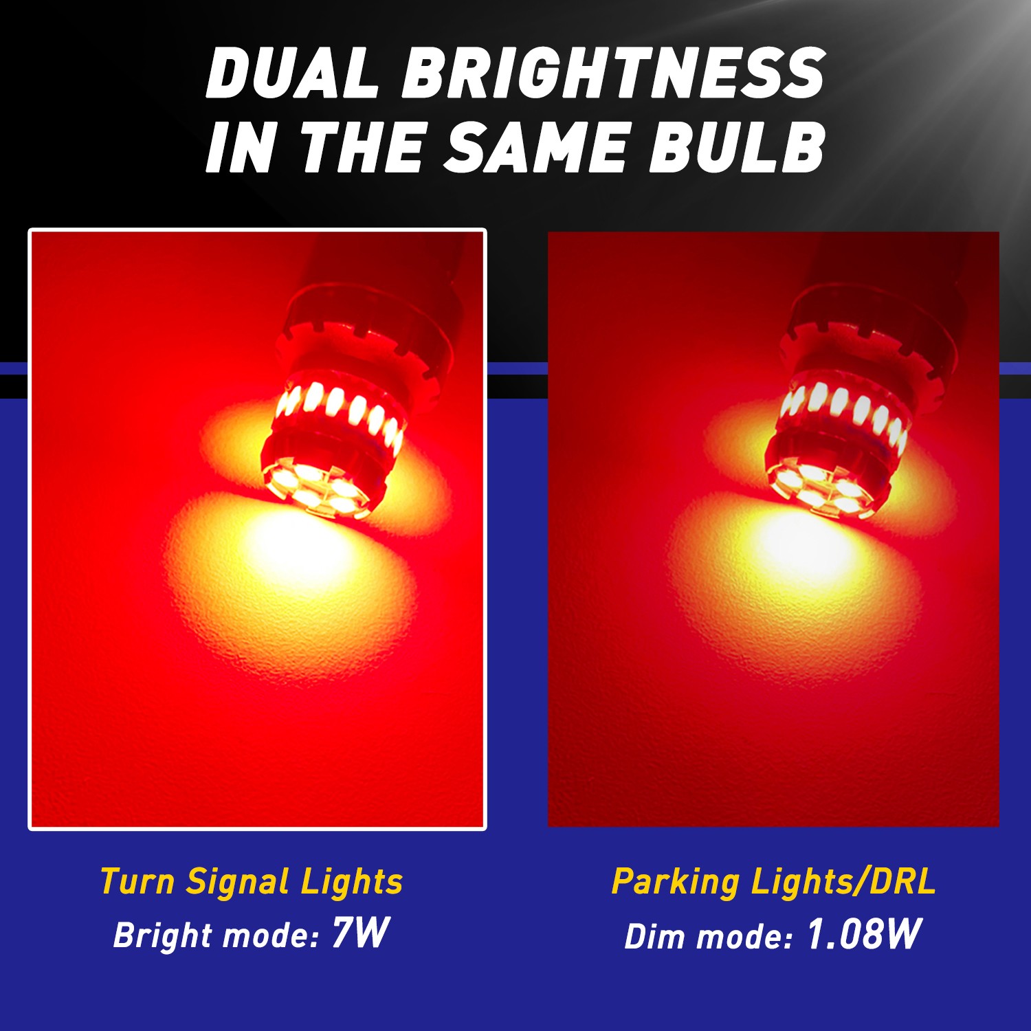 AUTOONE 7443 7444 7440 LED Tail Light Bulbs Red Color Strobe Flash Bright