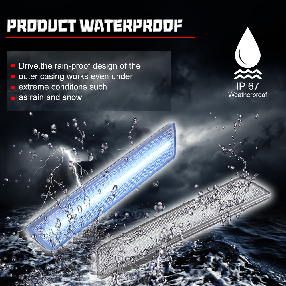 For 08-14 Dodge Challenger Clear Lens Ice Blue Full LED Rear Side Marker Lights