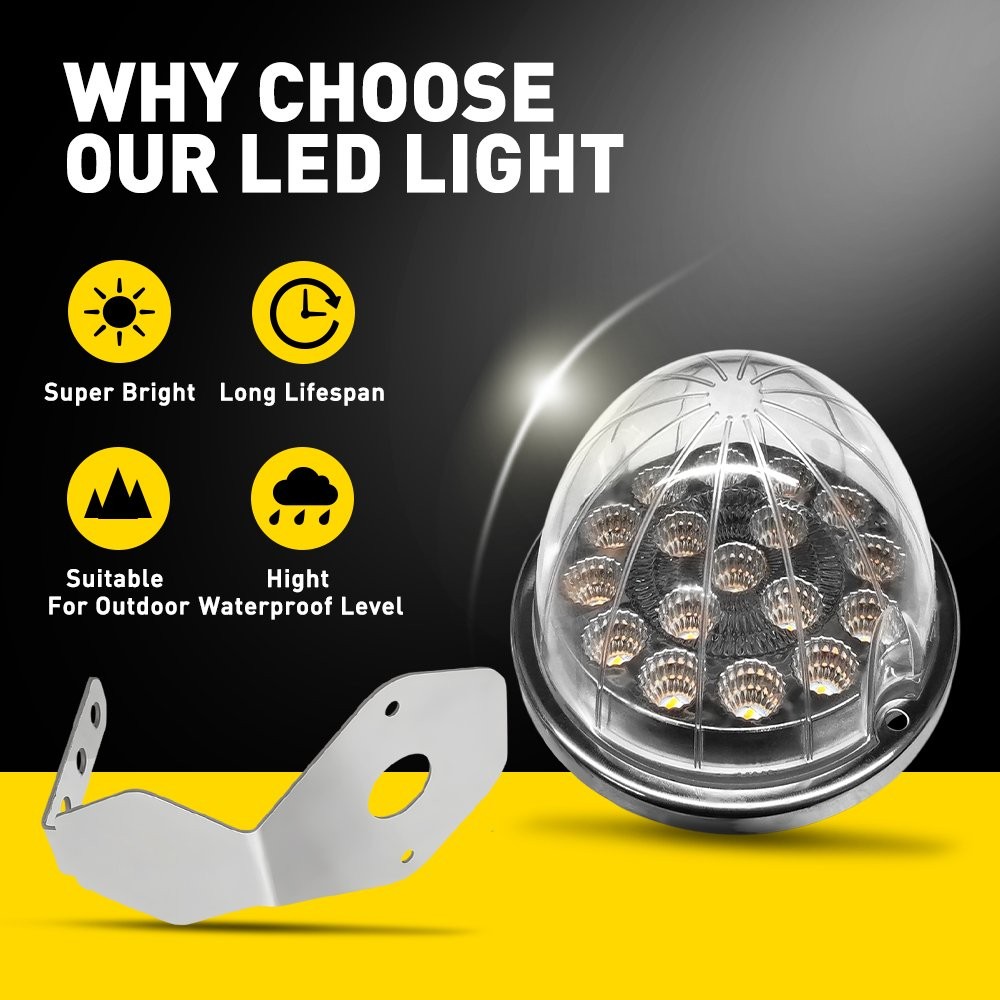 Clear Lens Watermelon LED Light Turn Signals Side Marker Lamp + Mount Brackets