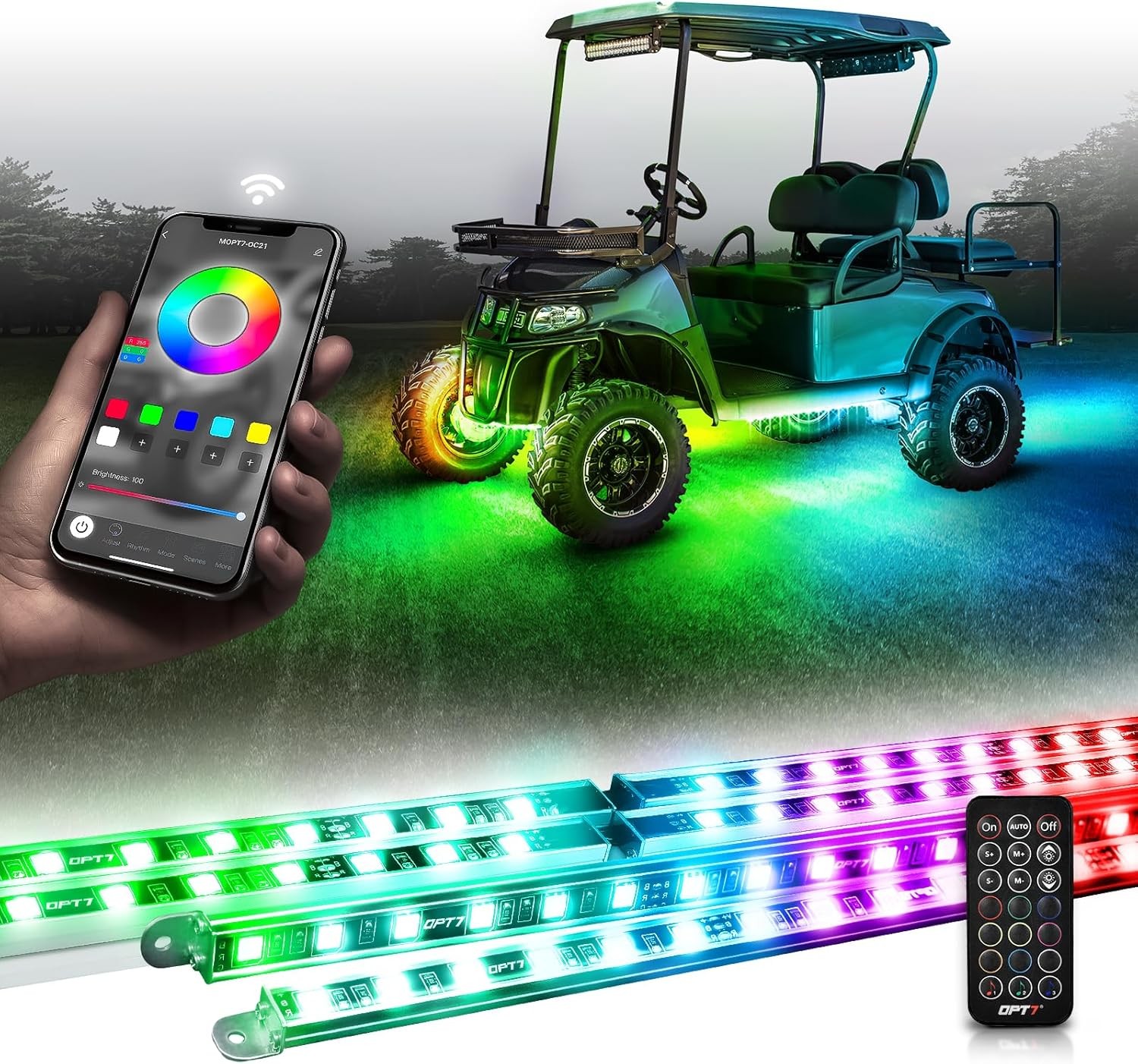 OPT7 6PC DreamColor Golf Cart Underglow LED Light Bar EZGO Yamaha APP+Remote
