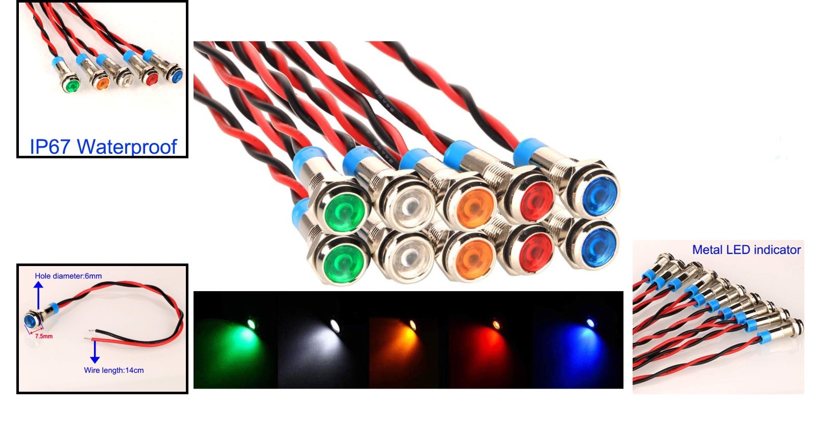 10pcs Waterproof Multicolored LED Indicator Lights – AC/DC 12-24V Signal Lamps