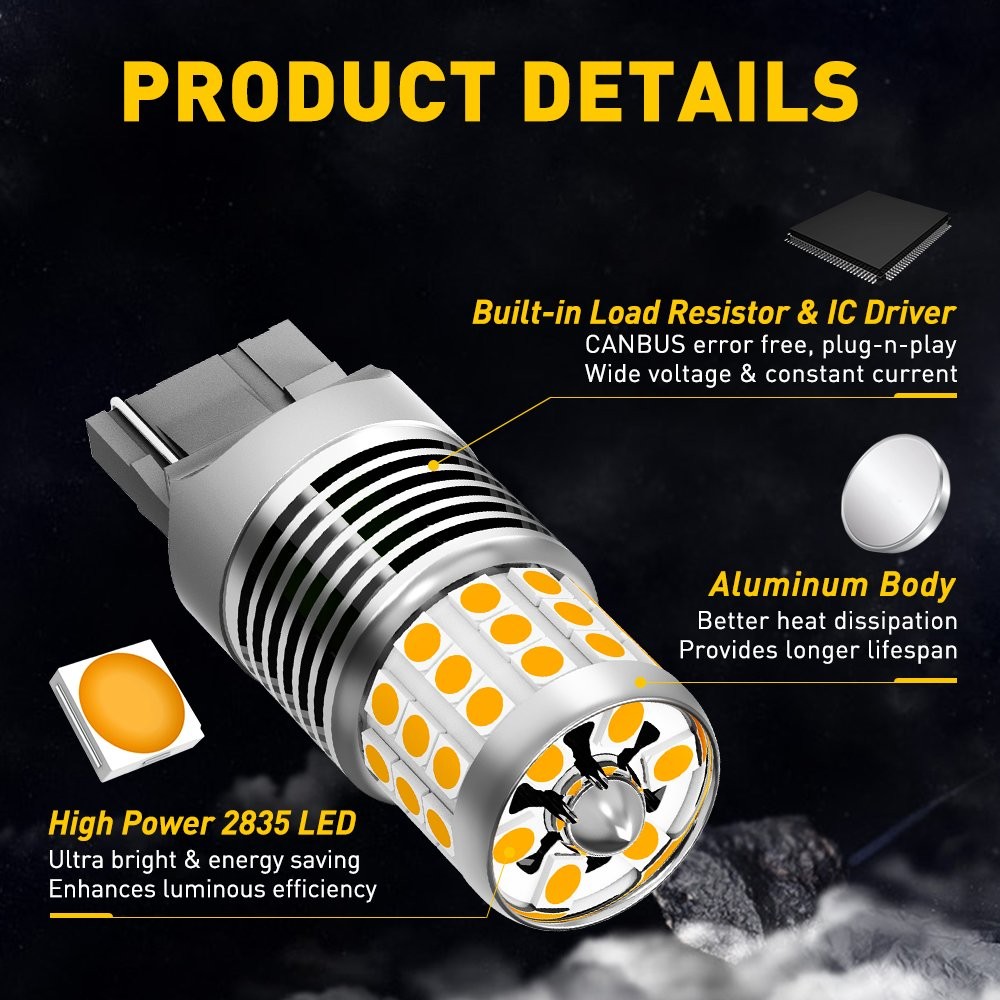7440 7441 7444 LED Turn Signal Light Bulbs with Built-in Resistor Amber Yellow