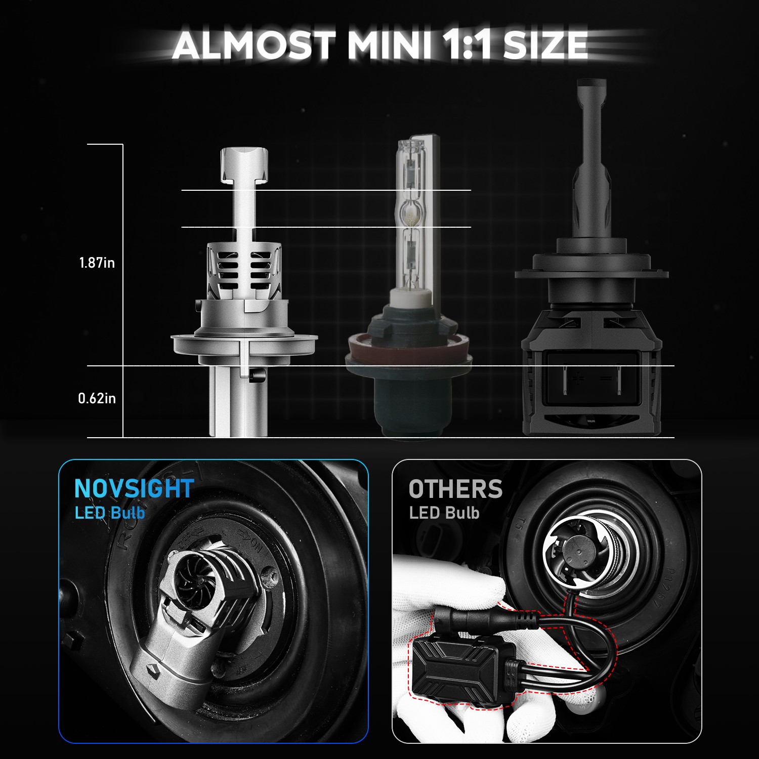 NOVSIGHT H13 9008 LED Headlights Bulbs 30000LM 6500K High Low Beam Lamp No Error