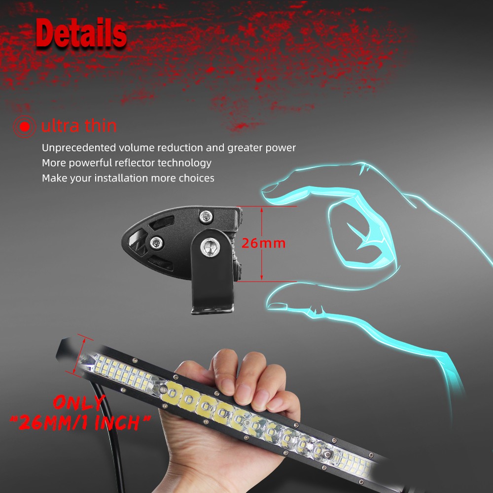 20″inch Chrome LED Light Bar 400W Single Row Slim Spot Flood Combo Truck UTV ATV