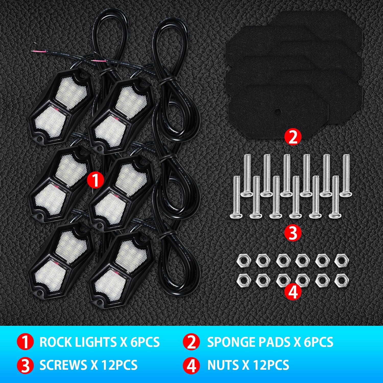 Led Rock Lights White 6 Pods 18LEDs 210 Degree Wide Angle IP68 Waterproof Alu…