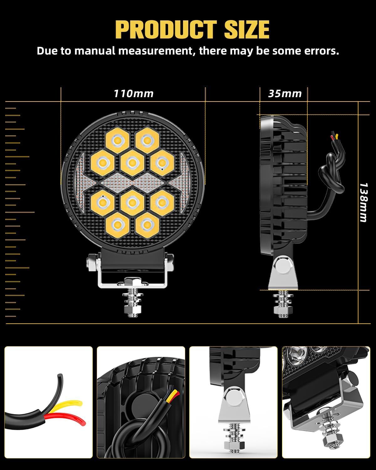 2X 4″ Tractor Lights Pod LED Flood Work W/Amber Auxiliary Spot for Truck SUV ATV