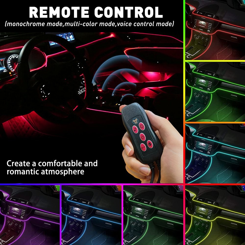 RGB LED Car Interior Fiber Optic Neon Strip Atmosphere Light Decor w/ Remote US