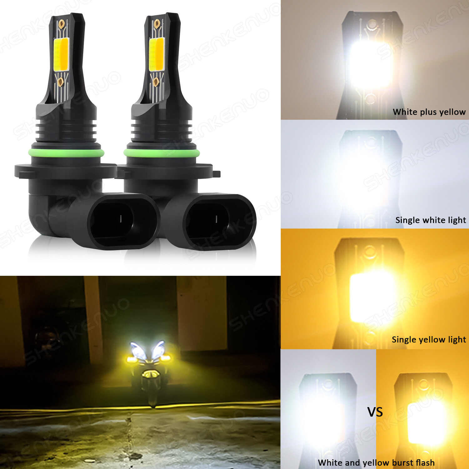 2PCS 9006 LED Headlight Bulbs Kit 6000K/3000K 360000LM Low Beam Fog Bulbs