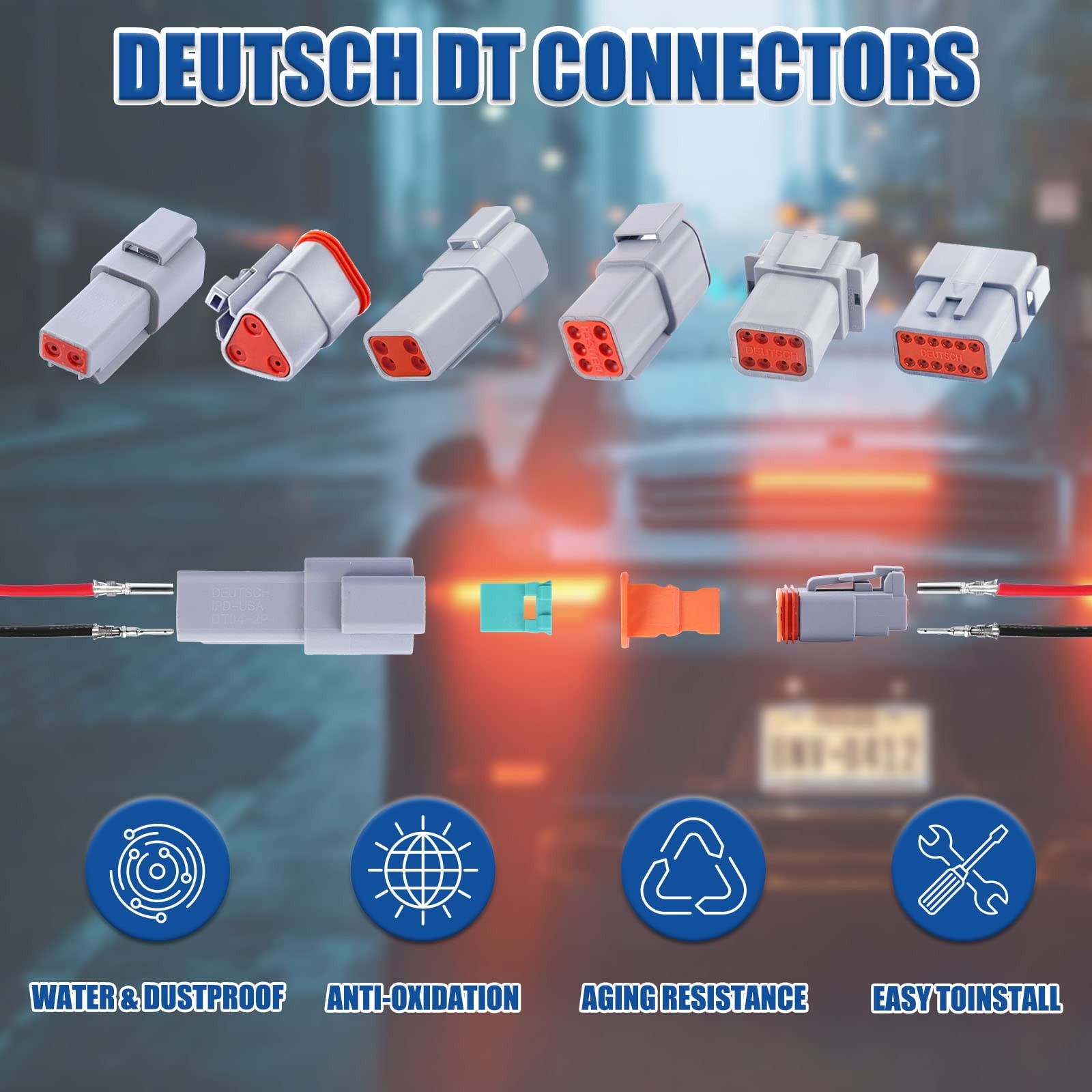 126PCS 3 Pin Deutsch DT Gray Connectors Waterproof Wire Connectors for