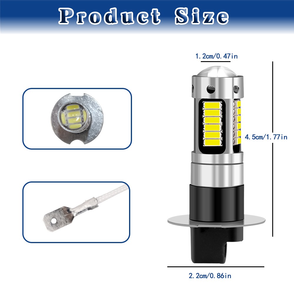 2x H3 LED 100W Extremely Bright 6000K Cool White Fog Light Lamp Driving Bulbs