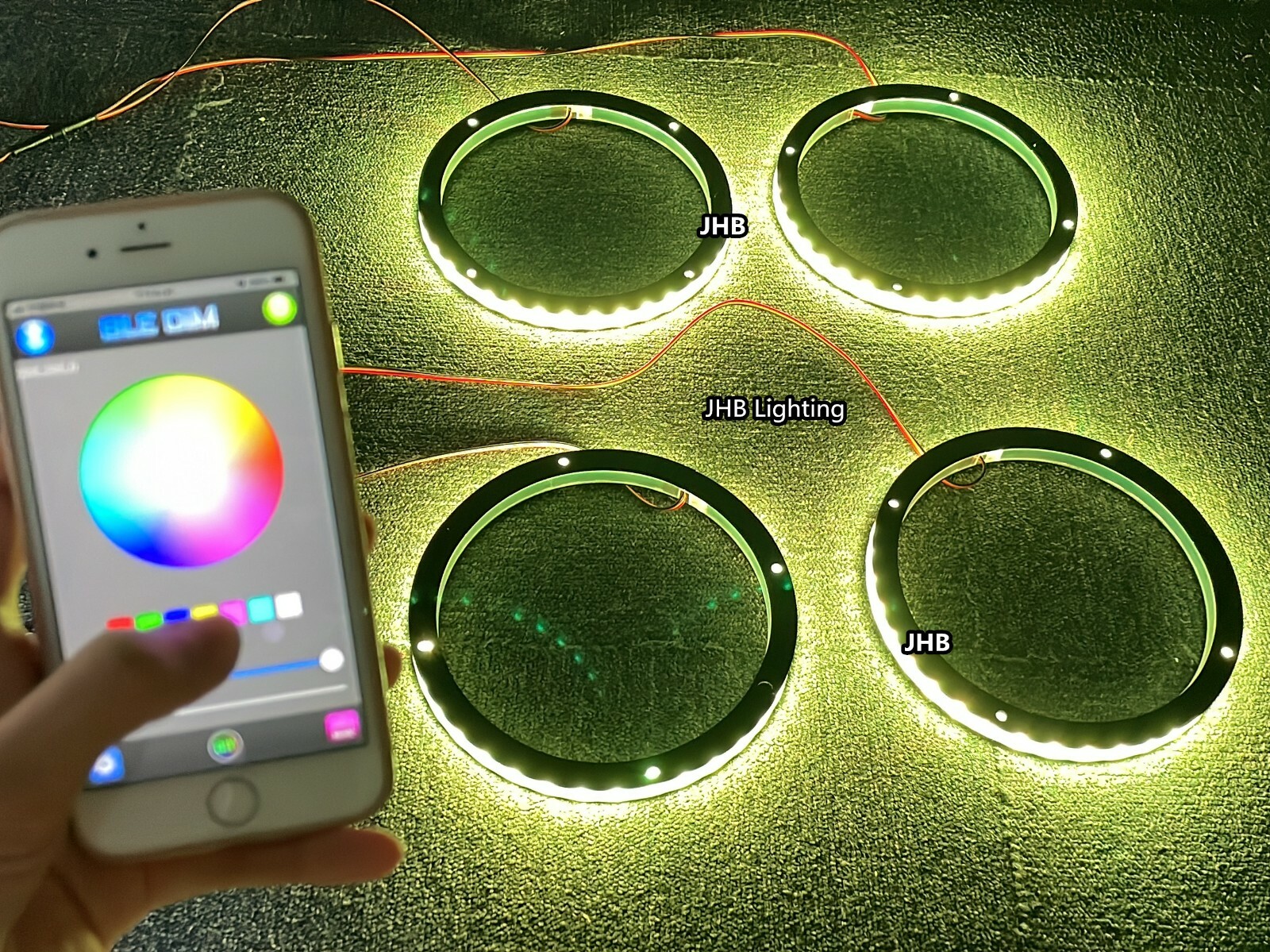 Set (4) 6.5″ APP Remote CHASING Flowing LED Car Sound Audio Speaker Rings Lights