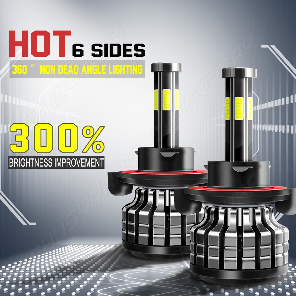 Pair H13 9008 LED Bulbs High Low Beam 6000K 100W Conversion Kits Bright White