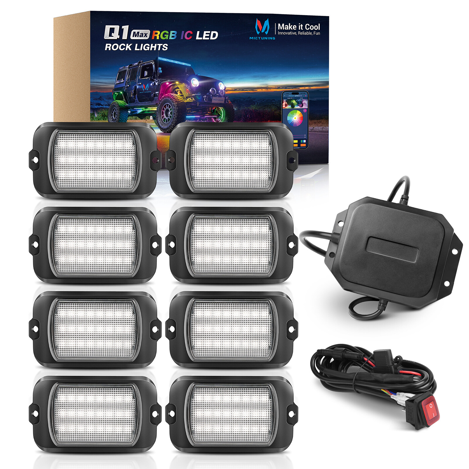 MICTUNING RGB/RGB+IC LED Rock Lights, 8/12/16/20 Pods Underglow Led Chasing Lamp