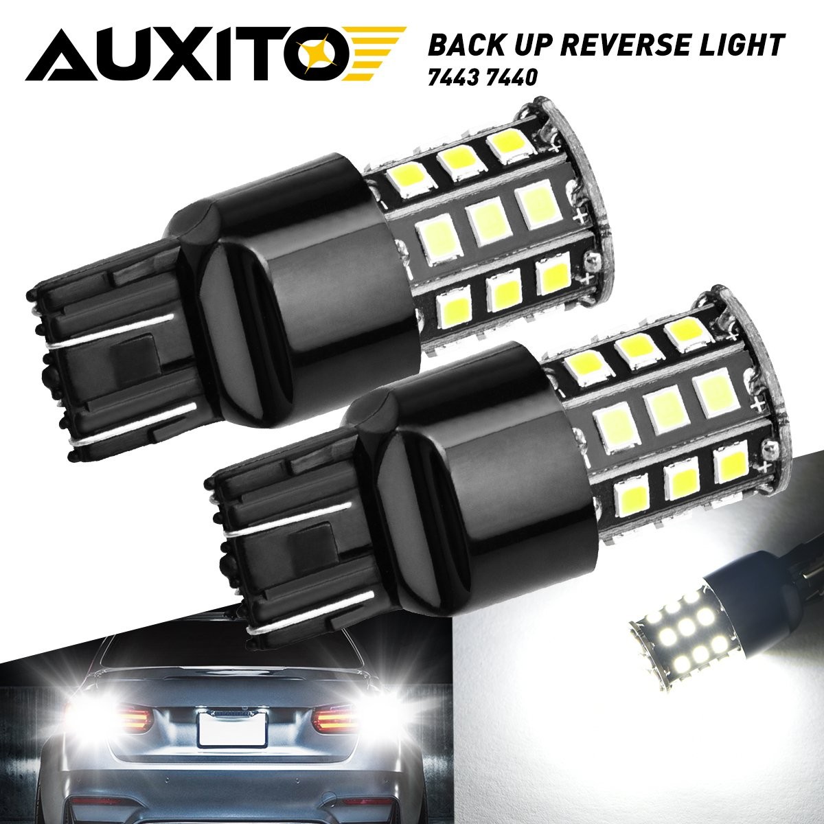 2pcs 7443 7444 LED 7440 Bulbs Brake Light Stop Lamp White Super Bright CANBUS