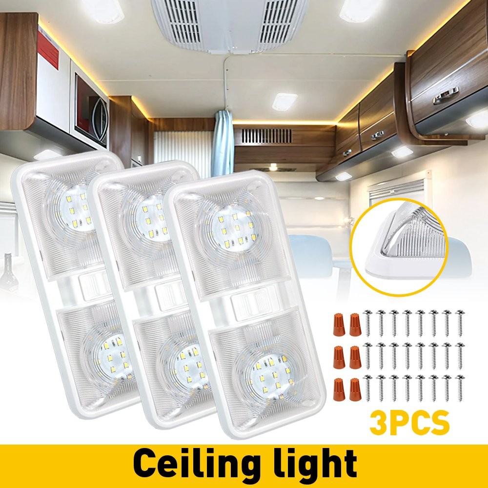 3PCS 12V LED RV Ceiling Interior Boat Light Camper Trailer Double Dome Frost