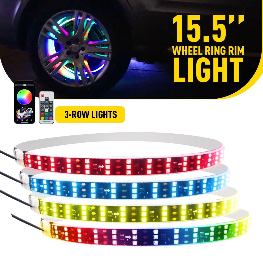 3 Row 15.5 LED Wheel Ring Rim Lights Color RGB Turn Signal IP68 5050 remote+APP