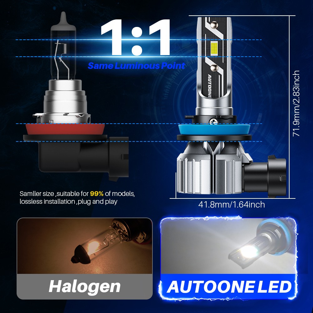 H11 H8 H9 LED Headlight Super Bright Bulbs White 6500K 30000LM Hi&Low Beam 2-20X